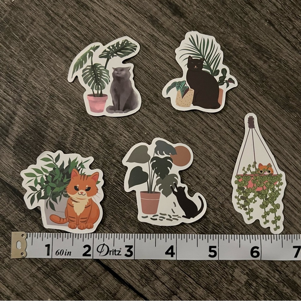 Cute set of 5 cat and plant‎ stickers!